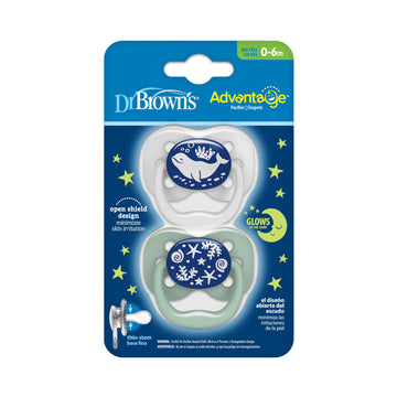 Dr. Brown'S Advantage Glow-In-The-Dark Baby Pacifier, Fully Symmetrical Soother With Soft Silicone Bulb, 0-6M, Bpa Free, Blue Oc