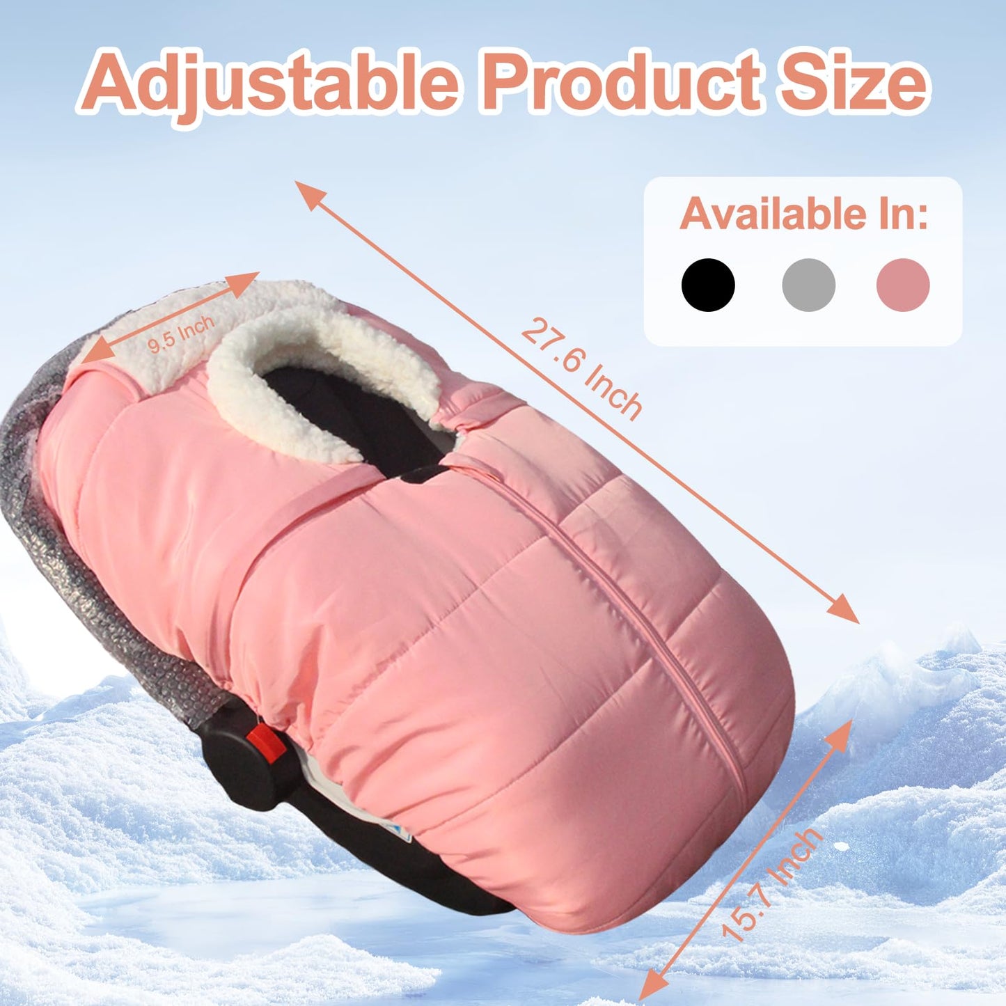 Winter Baby Car Seat Cover, Infant Carrier Cover Cold Weather, Windproof Newborn Warm Carseat For Unisex Babies(Pink)