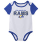 Outerstuff Nfl Newborn Baby And Infant Short Sleeve Bodysuit Variety 3-Pack - Los Angeles Rams, 3-6M