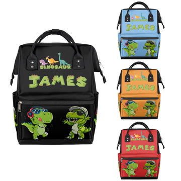 SPYORBKX Personalized Dinosaur-Diaper-Backpack Custom-Diaper-Bag with-Name for Mom Dad Waterproof Baby Boy Nappy-Bag Black Mommy