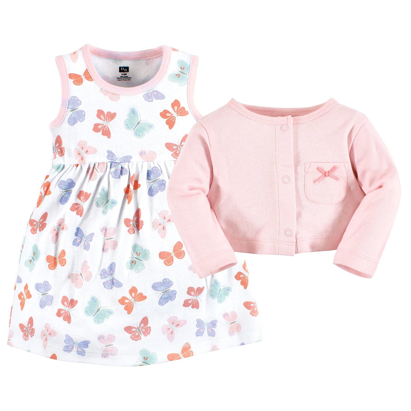 Hudson Baby Baby Girls Cotton And Cardigan Set Casual Dress, Pastel Butterfly, 5T Us
