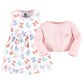 Hudson Baby Baby Girls' Cotton Dress And Cardigan Set, Pastel Butterfly, 0-3 Months