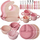 24 Pack Silicone Baby Feeding Set Baby LED Weaning Supplies Includes Suction Divided Plates Soft Bowl Spoons Forks Adjustable Bi