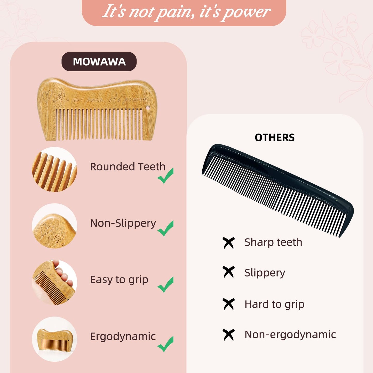 Mowawa Sandalwood Birthing Comb For Labor Pain Relief & Delivery - Labour Gifts With Birth Affirmation For Women- Wood Comb For