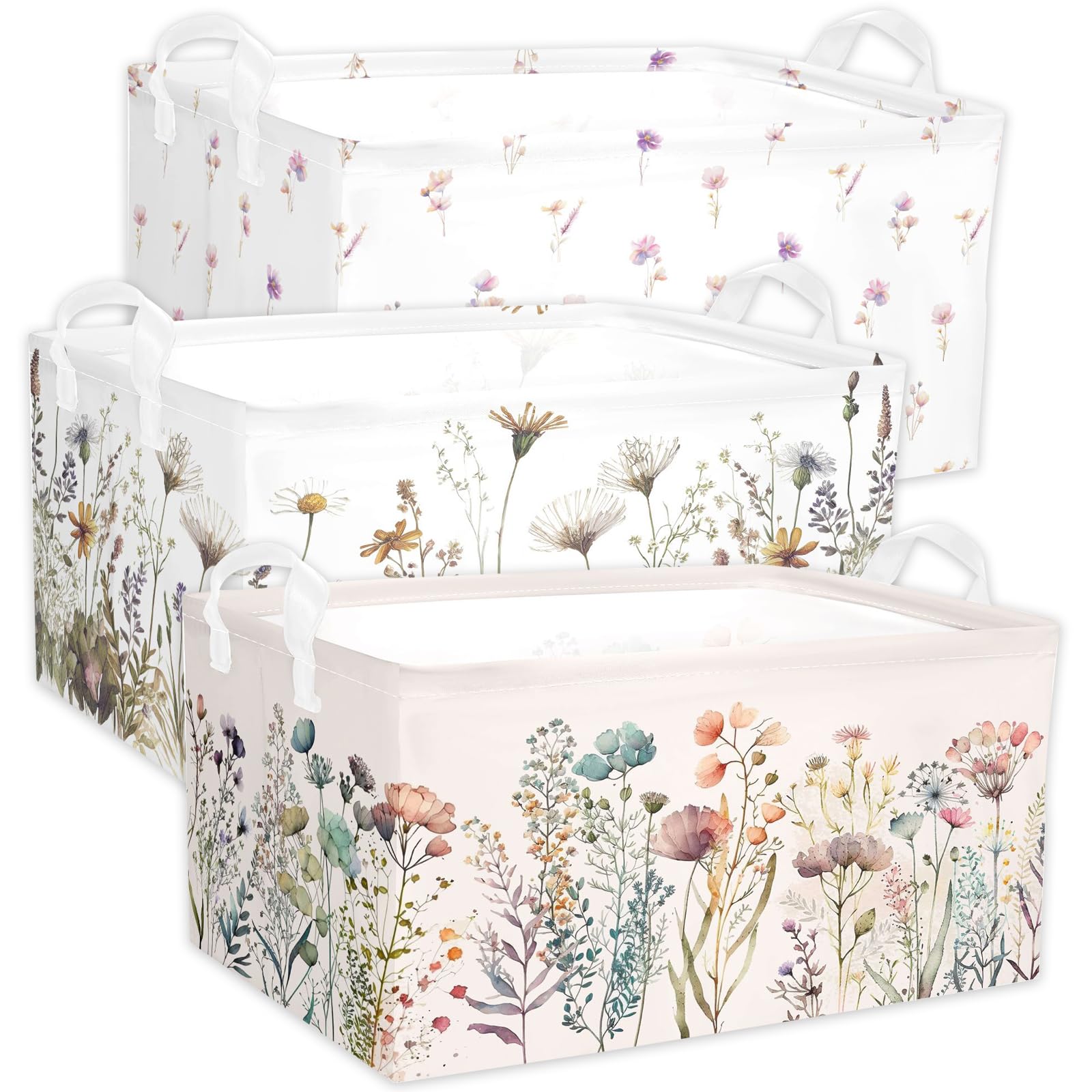 Wild Flowers Shelf Basket Floral Baby Shower Basket for Kids Girls Room Rectangle Clothes Toys Cube Storage Basket (Flowers)