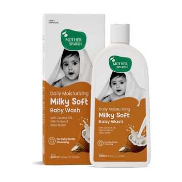 Mother Sparsh Milky Soft Baby Body Wash - 400Ml | With Milk Protein & Coconut Oil | Ph Balanced & Paraben Free Natural Baby Wash