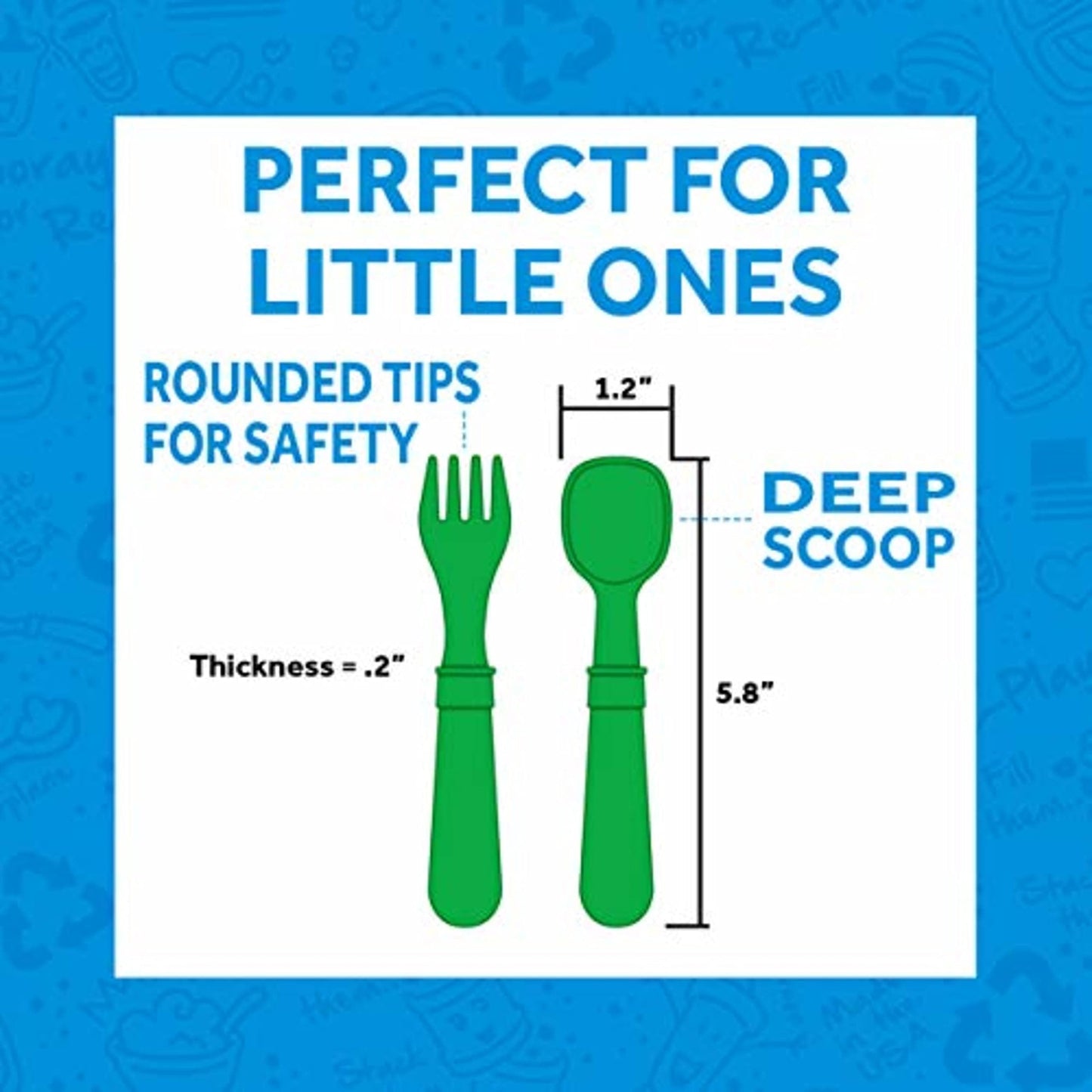 Re-Play 3x3 Divided Toddler Plates and Utensils Set - Toddler Forks and Spoons Set - Dishwasher and Microwave Safe - Made in USA