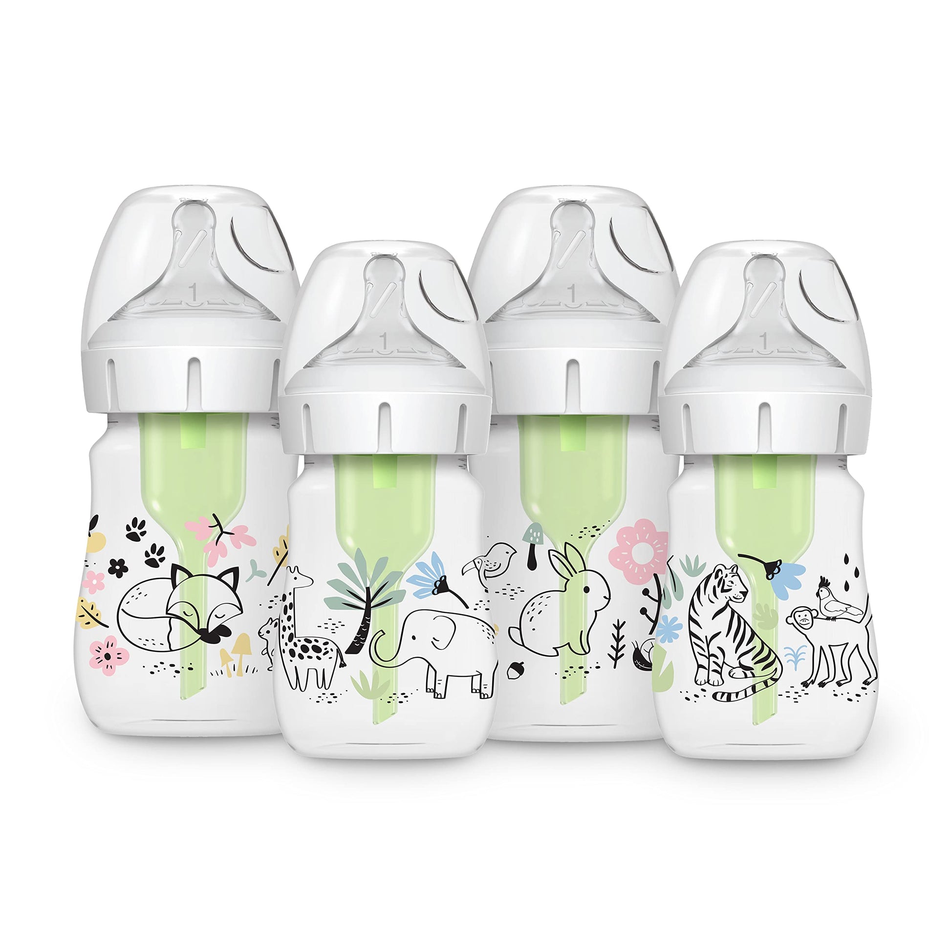 Dr. Browns Anti-Colic Options + Wide-Neck Baby Bottle Designer Edition, Woodland + Jungle, 5 oz/150 mL, Level 1 Slow Flow Nippl