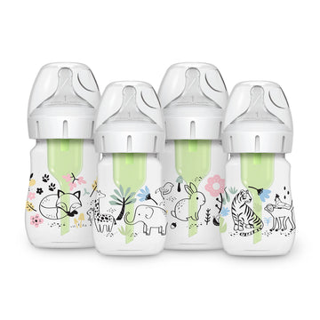 Dr. Browns Anti-Colic Options + Wide-Neck Baby Bottle Designer Edition, Woodland + Jungle, 5 oz/150 mL, Level 1 Slow Flow Nippl