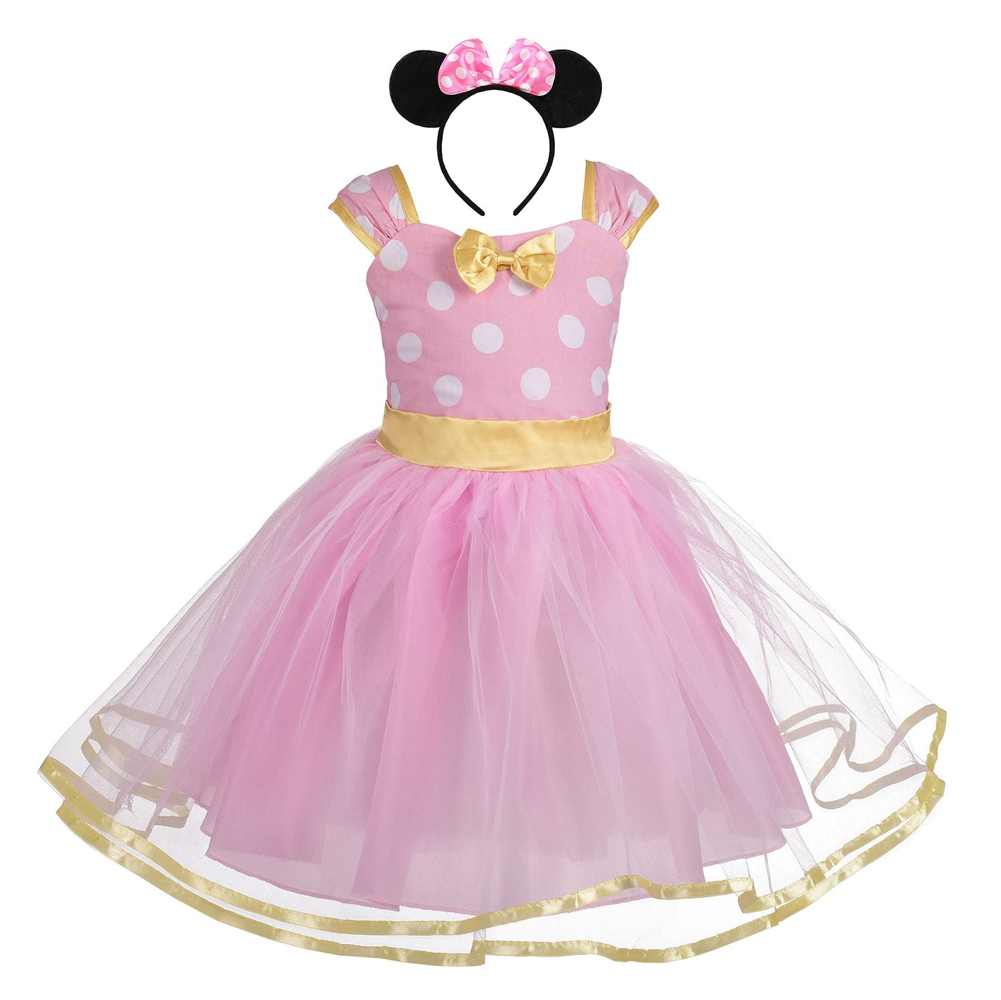 Dressy Daisy Toddler Girl Polka Dots Fancy Dress Up Costume Birthday Party Tulle Dresses with Headband Size 4T to 5T Pink 203