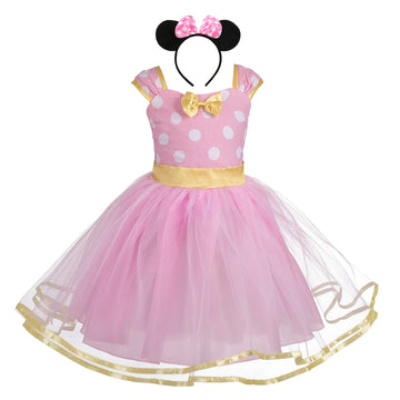 Dressy Daisy Toddler Girl Polka Dots Fancy Dress Up Costume Birthday Party Tulle Dresses With Headband Size 2-3T Pink 203