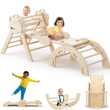 Cosyland Pikler Triangle Set 8 In 1, Foldable Pickler Climbing Set Wooden Montessori Climbing Gym Set, Large Indoor Climbing Toy