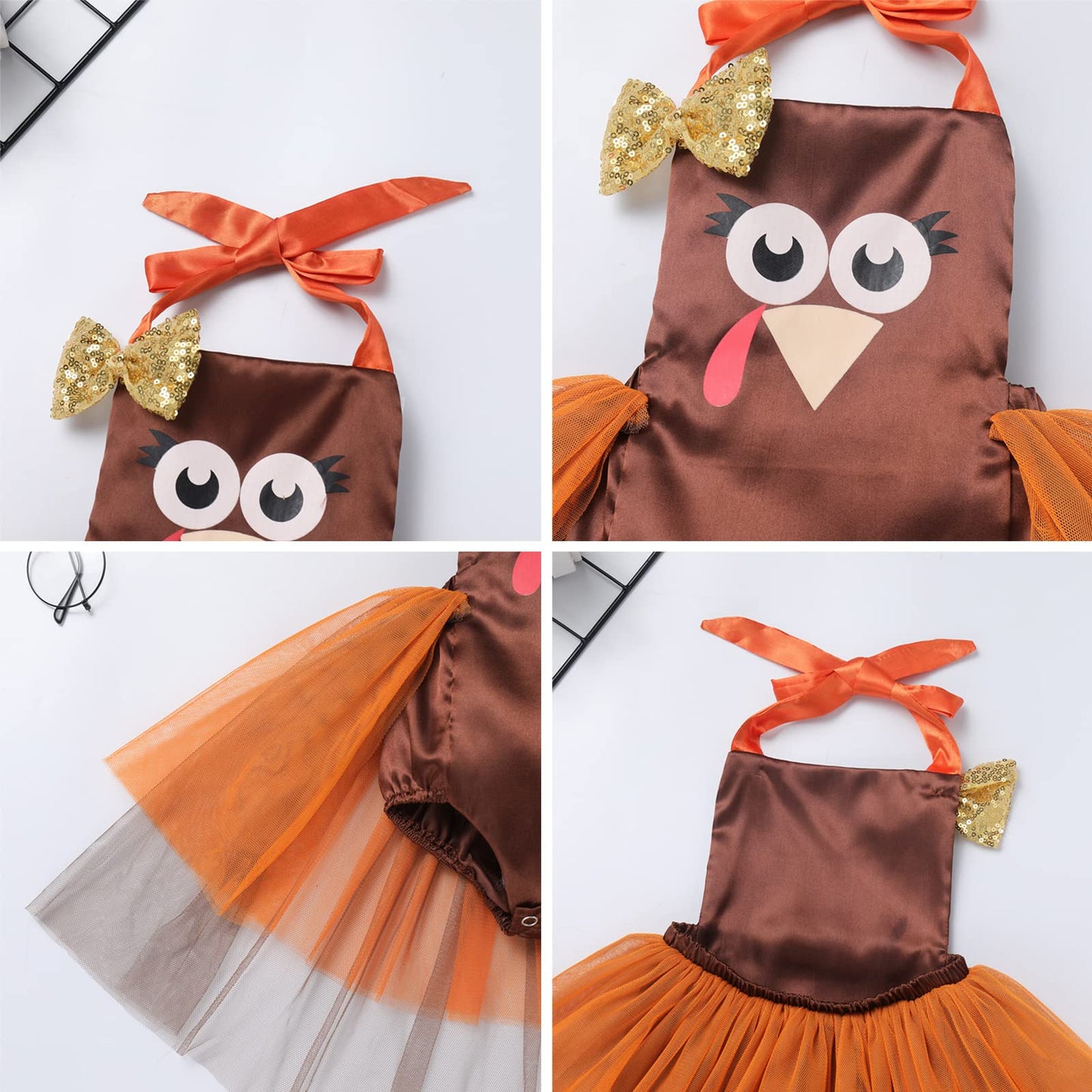 Imekis My First Thanksgiving Baby Girl Outfit 1St Halloween Turkey Costume Cosplay Romper Tulle Dress Fall Themed 1St Birthday O