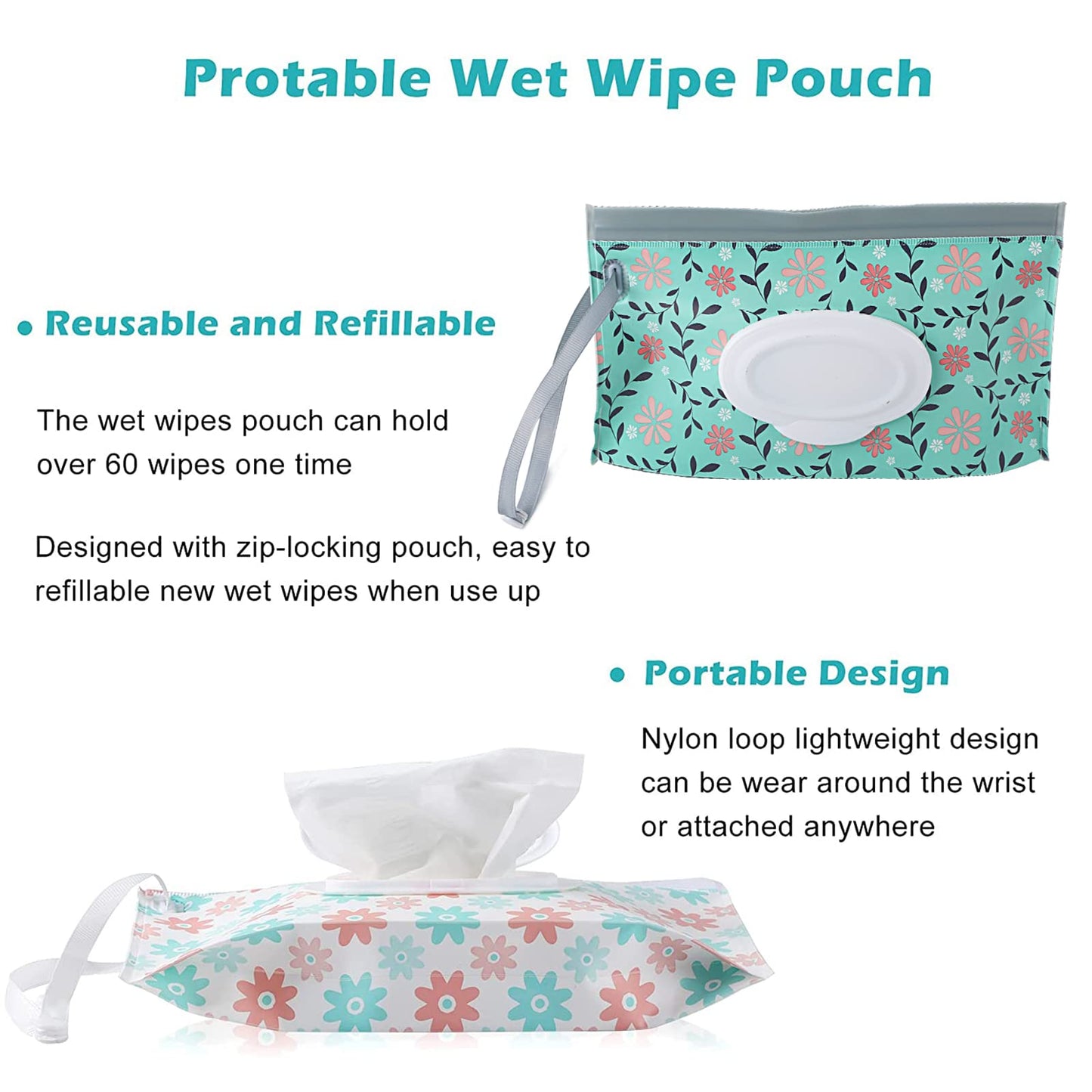 Febsnow 6 Pack Baby Wipes Dispenser, Portable Refillable Wipe Holder, Baby Wipes Container, Reusable Wipes Case, Baby Travel Wet