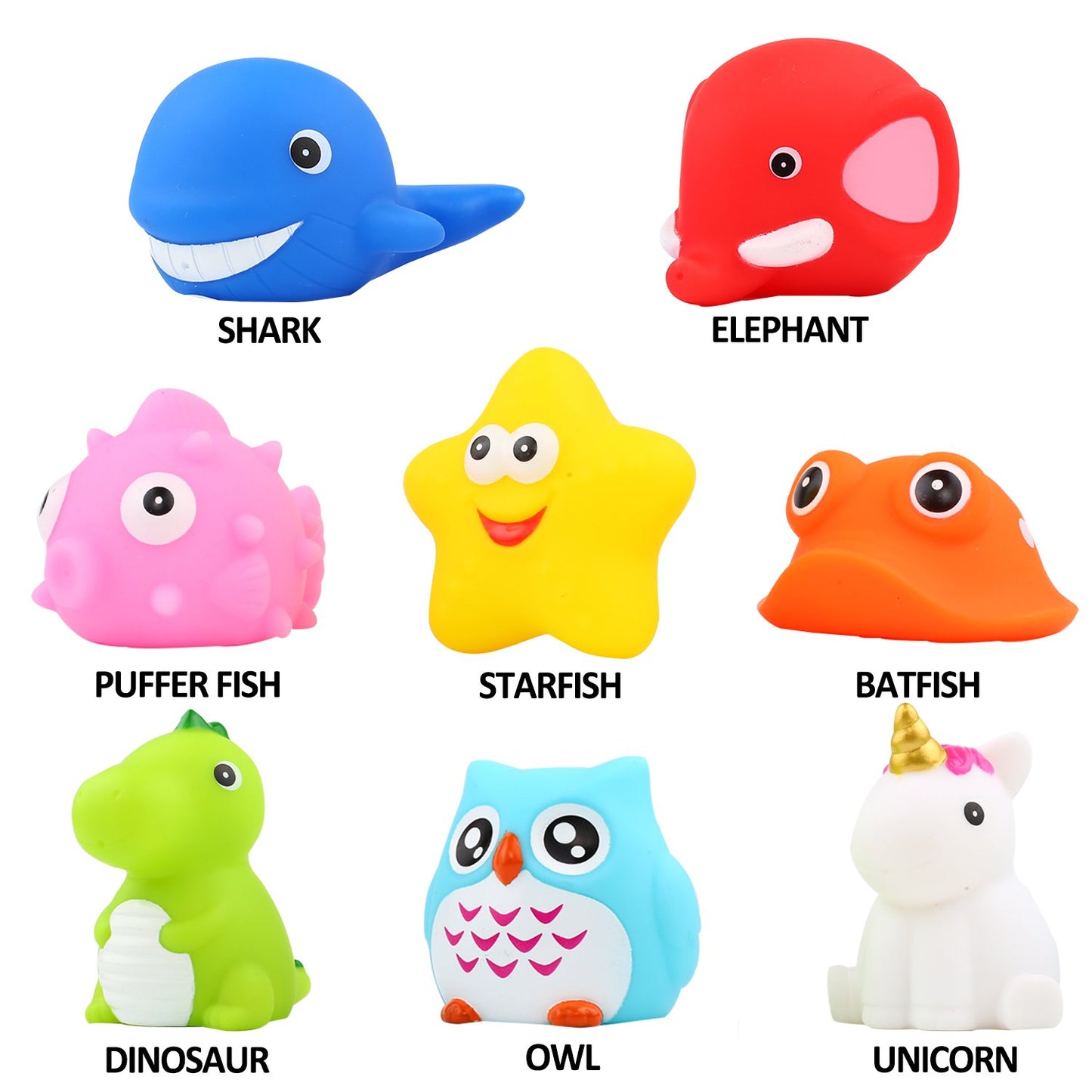 Bath Toys, 8 Pcs Light Up Floating Rubber Animal Toys Set, Flashing Color Changing Light in Water, Baby Infants Kids Toddler Chi