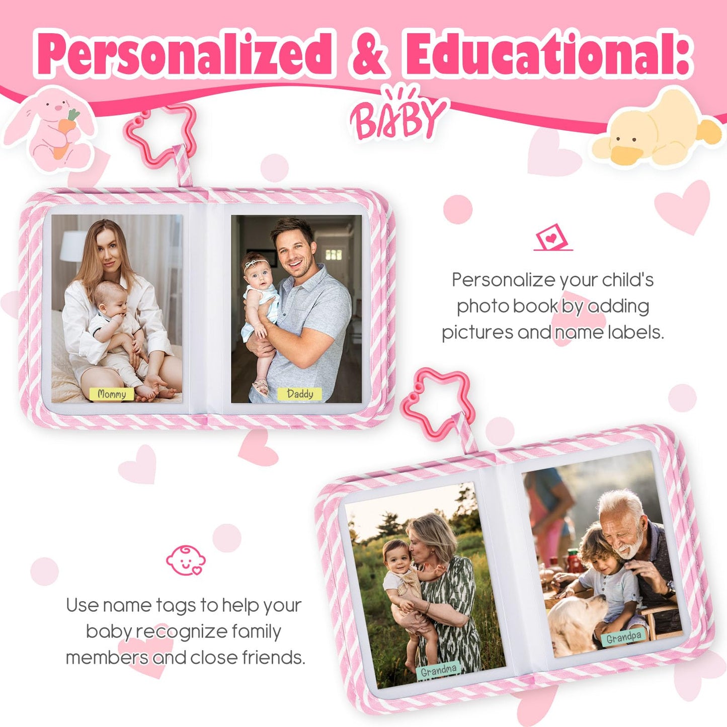 Lanpn Baby Photo Album Holds 17 4X6 Pictures, My First Soft Cloth Family Photo Book With Name Card & Name Tag Sticker, Fabric Ki