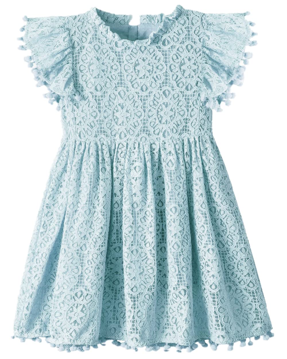 2Bunnies Girl Baby Toddler Vintage Lace Pom Pom Flutter Sleeve Easter Birthday Outfit Dress (Mint, 6)