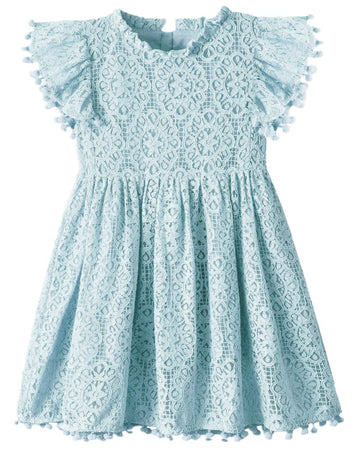 2Bunnies Girl Baby Toddler Vintage Lace Pom Pom Flutter Sleeve Easter Birthday Outfit Dress (Mint, 6)