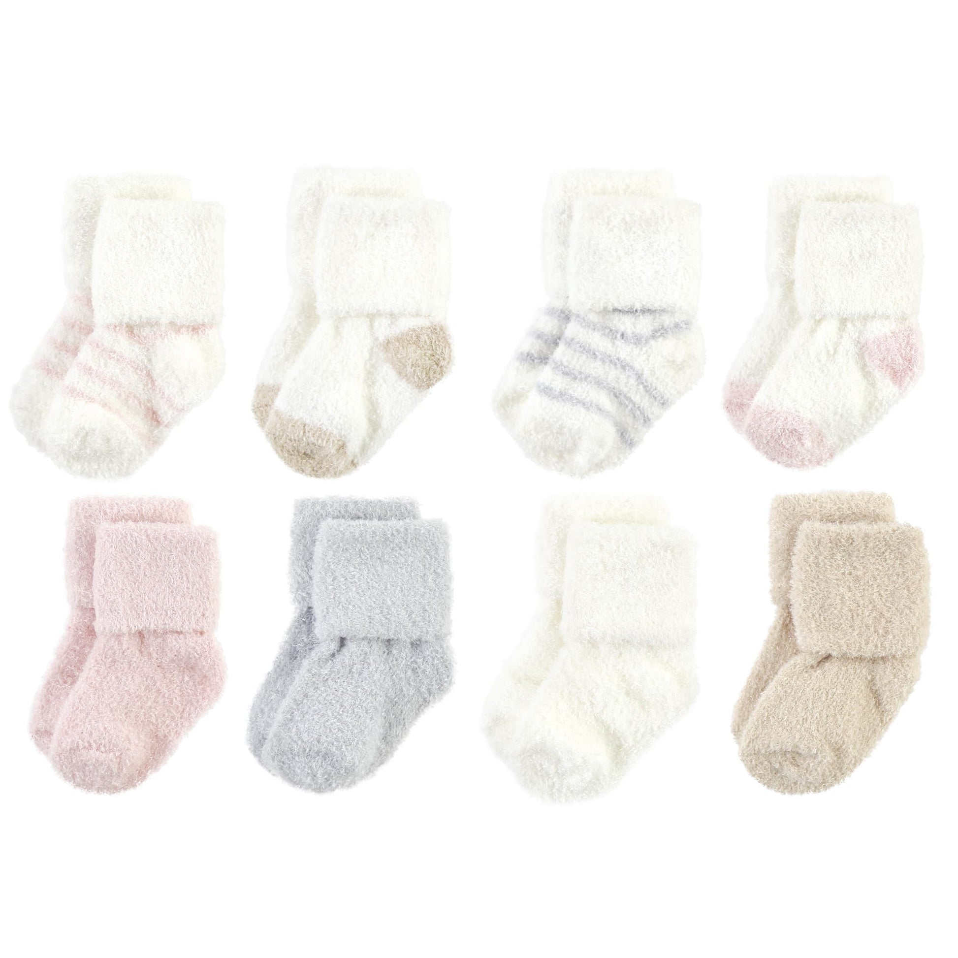 Hudson Baby Unisex Baby Cotton Rich Newborn And Terry Socks, Pink Neutral Stripe, 6-12 Months
