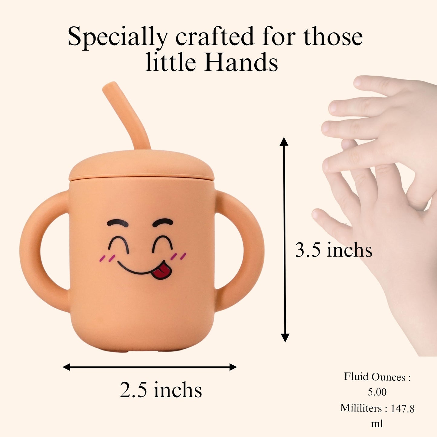 Fumiko Sippy Cups For Toddlers 1-3 - Adorable Personality Designs, Built-In Straw Lock, Easy-Grip Handles, (Fuzzy Orange)