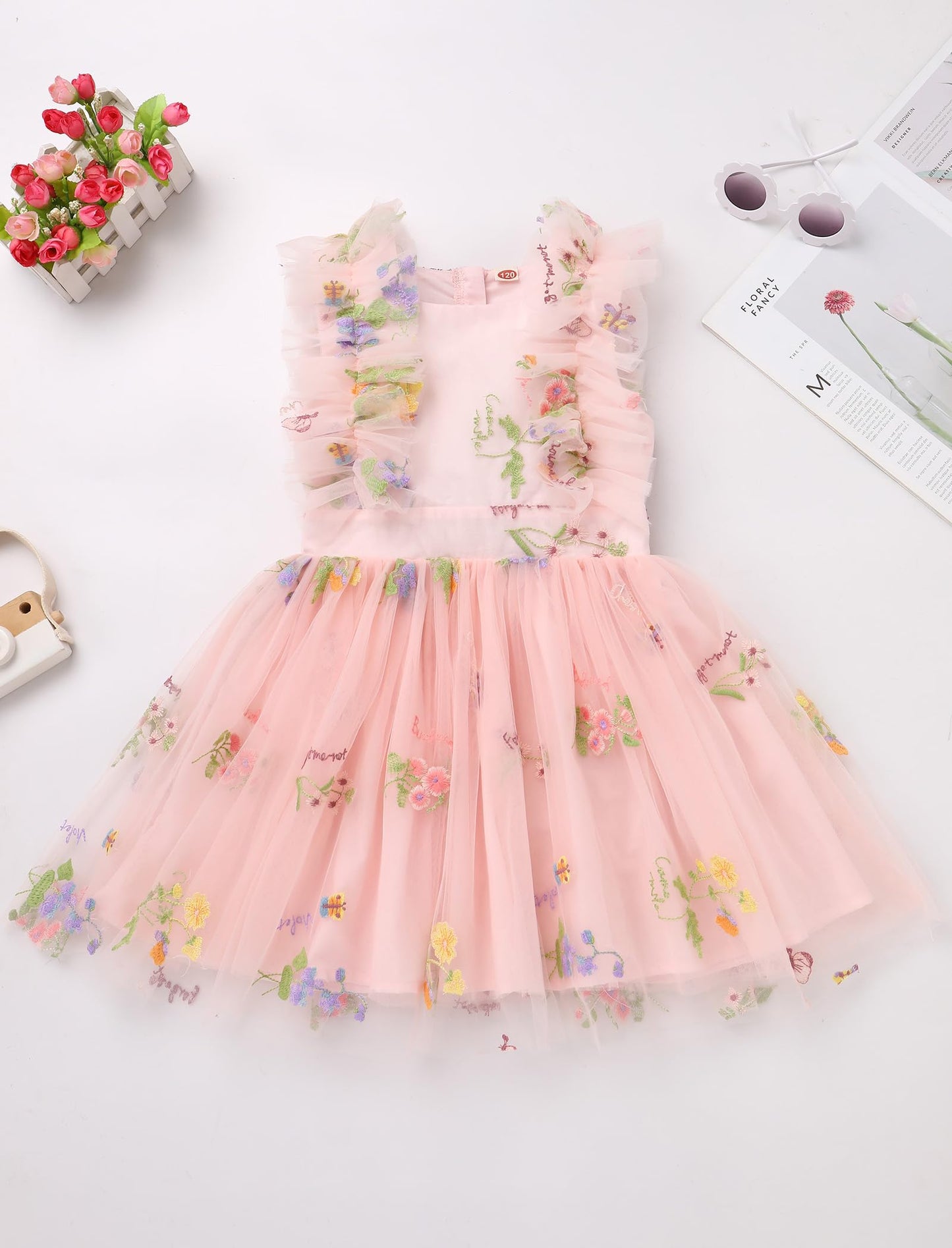 Ibtom Castle Spring Dress For Girls Birthday Party Floral Embroidered Tulle Dress Toddler Flower Girl Wedding Pageant Dress East