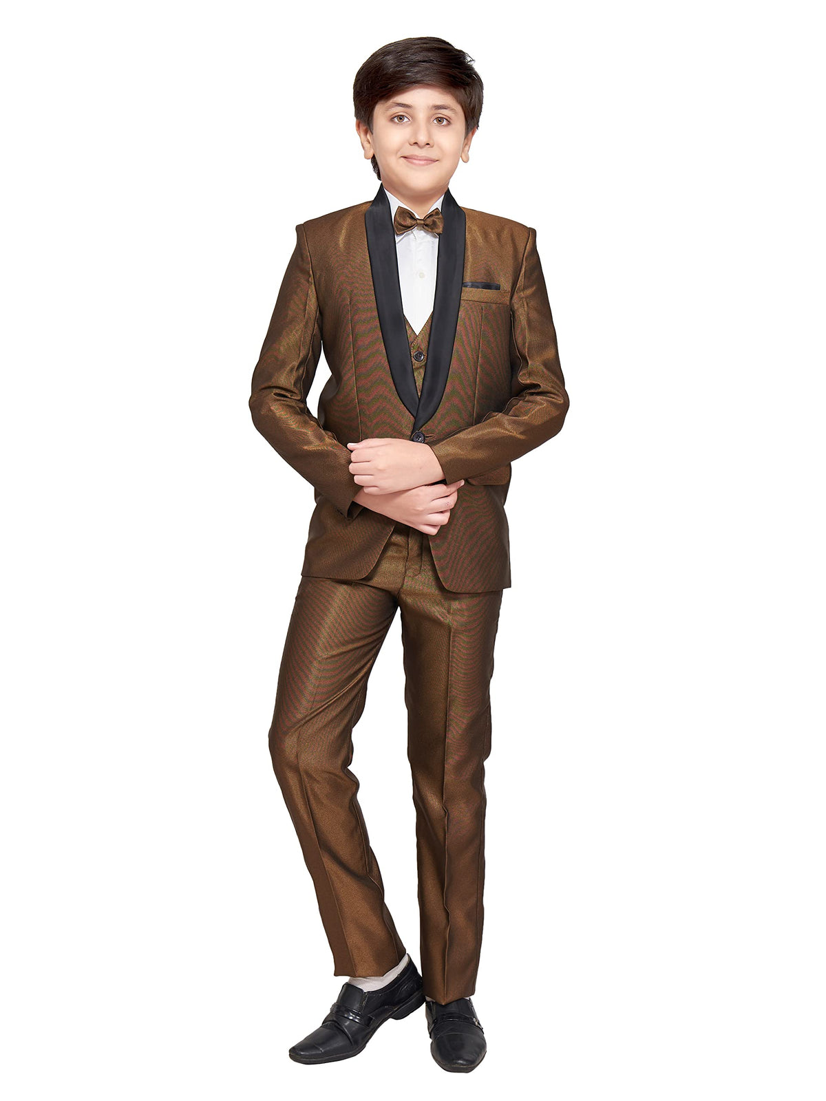 Jeetethnics Boys Gold Coat Suit Set With Waistcoat Shirt And Trousers (9099Q)
