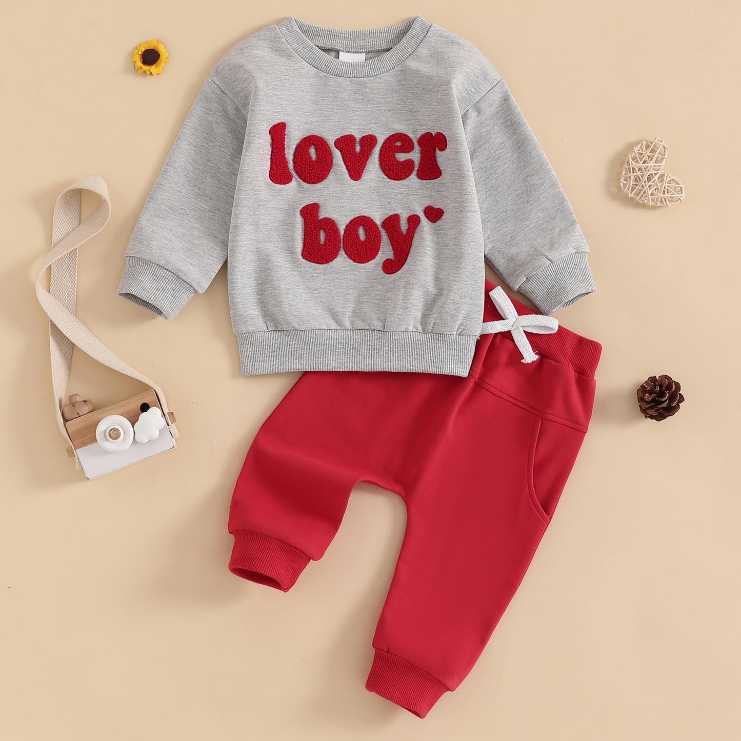 Ursobutegl Toddler Baby Boy Valentine'S Day Outfit Lover Boy Embroidery Letter Sweatshirt Pullover Tops Jogger Pants Clothes (Gr
