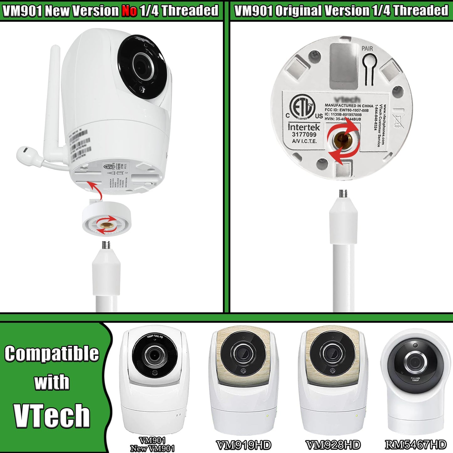 Upgraded Stronger Baby Monitor Mount For Vtech New Vm901, Vm928Hd, Vm919Hd, Vm5463 Cameras, 31.5    Flexible Holder Stand For Cr