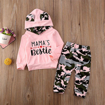 Fybitbo Toddler Baby Girl Fall Winter Clothes Mamas Bestie Hoodie Sweatshirt Tops & Camo Pants Outfits Clothing Sets (Pink Camo,