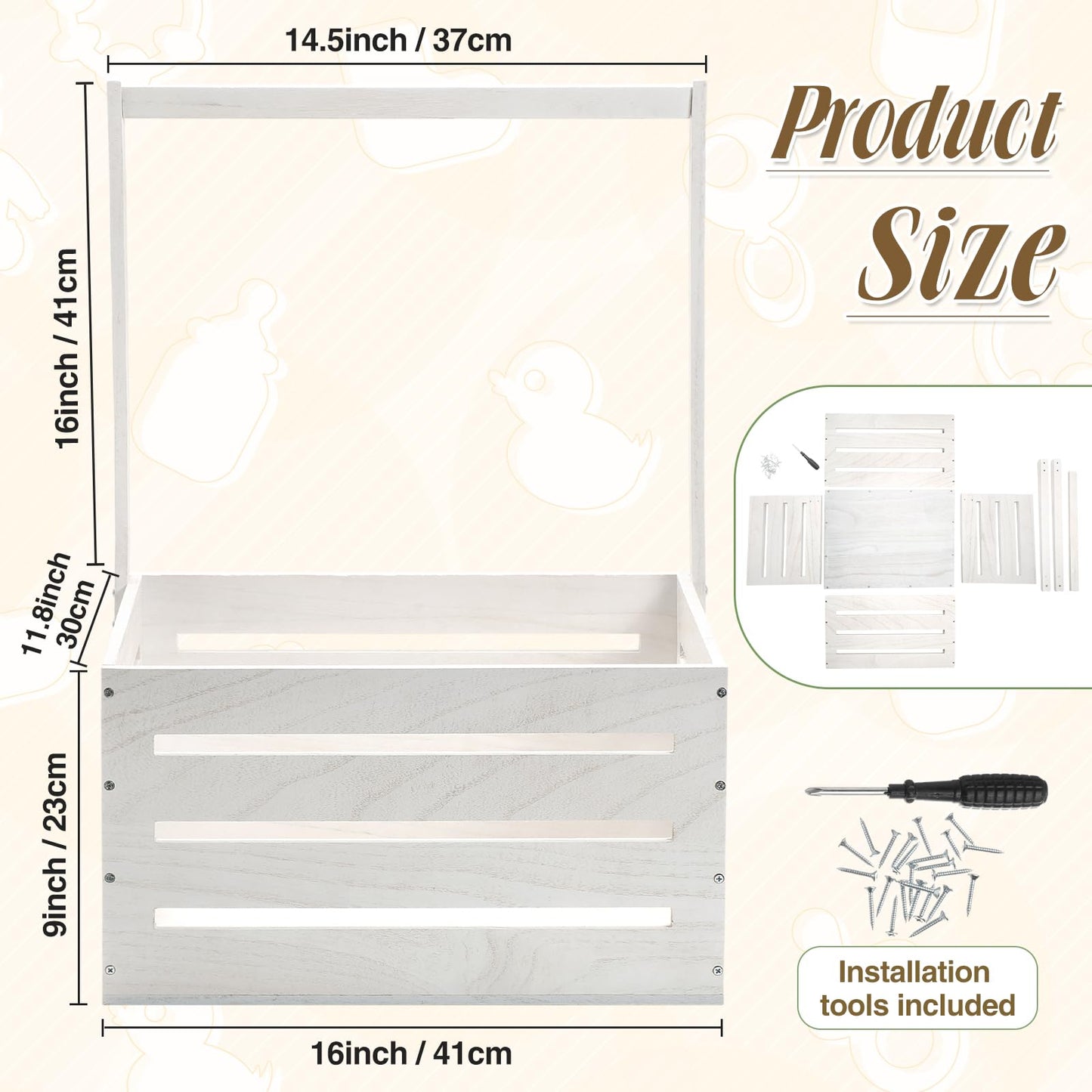 Suzile Wooden Baby Shower Crate Closet, Baby Basket With Handle Baby Storage Crate Hamper, Baby Shower Wooden Gift Crate, Baby P