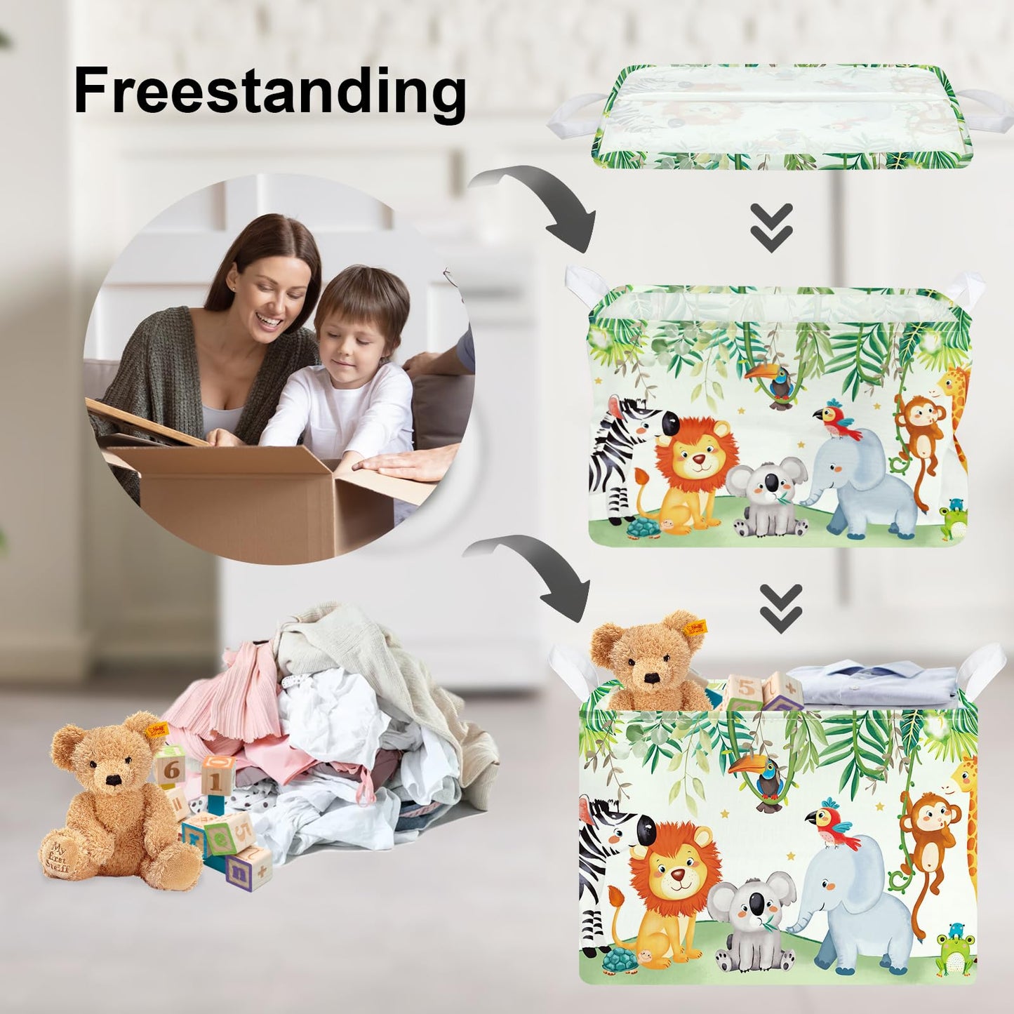 Clastyle Friendly Animals Party Nursery Storage Bins For Toys Books Rectangle Elephant Koala Monkey Safari Storage Basket Kids C
