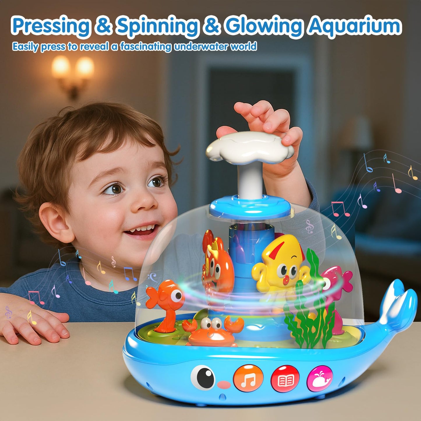 Baby Toys 6-12 Months, Press & Glow & Spin Infant Toys, Cause and Effect Baby Musical Toys Educational Toy for 1 Year Old, 1st B