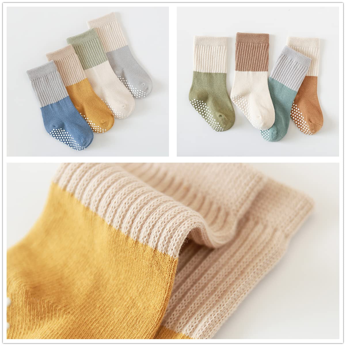 J Poqobog Toddler Baby Girls Boys Socks - Cotton Crew Socks For Baby Gifts Pack Cotton Rich Knee-High Socks Set (Blue -Non Slip,