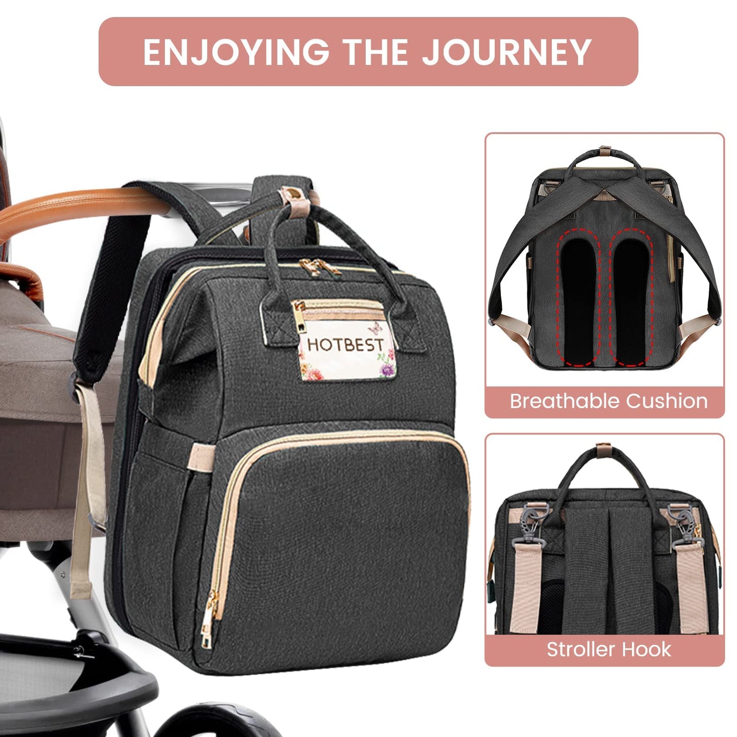 Hotbest Diaper Bag Backpack, Large Baby Bag, Nappy Changing Bags With Changing Pad, Multifunction Waterproof Travel Essentials B
