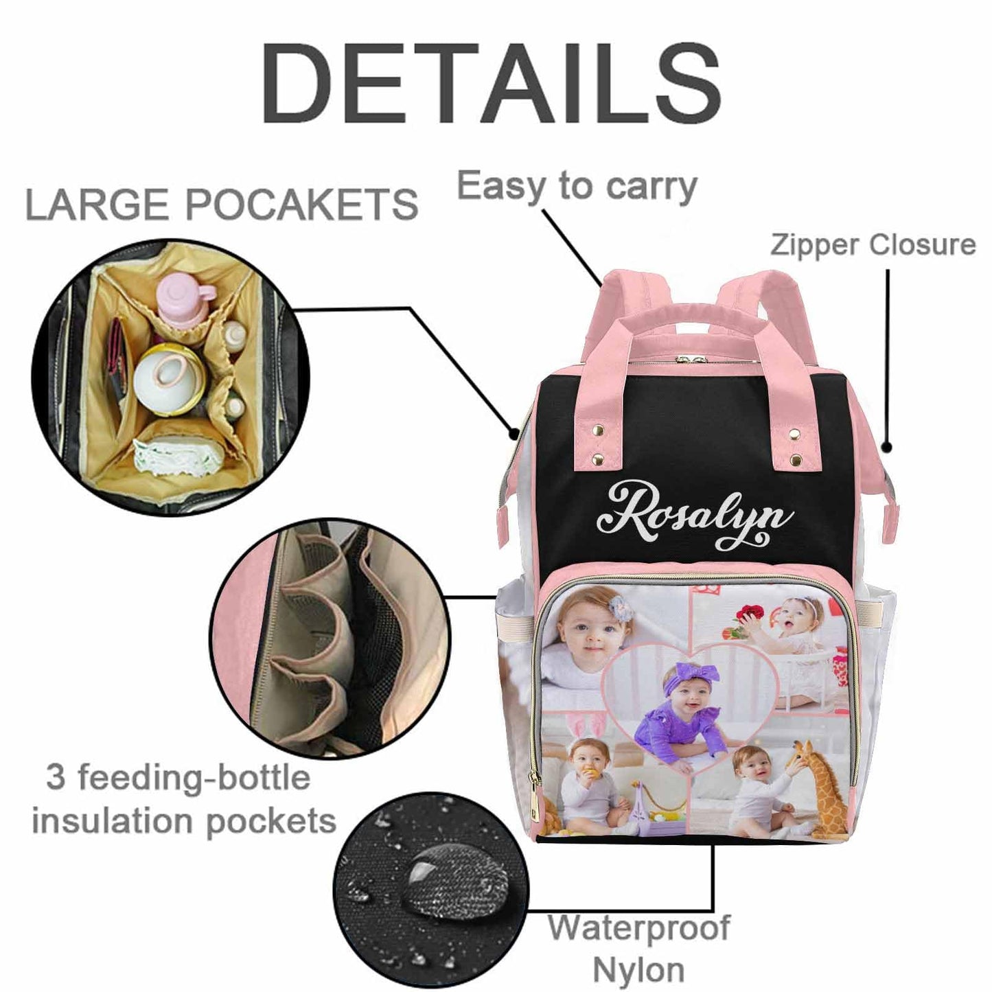 M Yescustom Custom Diaper Bag For Girls Boys Baby Large Capacity Backpack With Photo Personalized Baby Diaper Bags For Mom Water