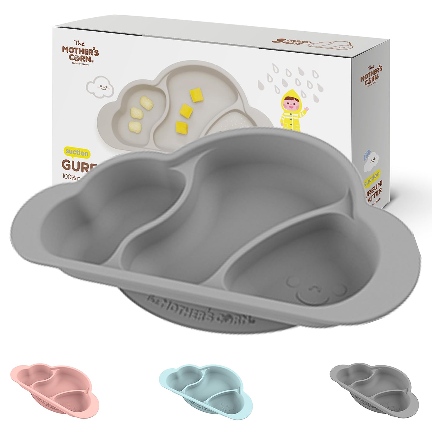 Mothers Corn Suction Plate for Baby | Divided Food-Grade 100% Silicone Feeding Bowls and Dishes for Kids, Infants & Toddlers - 