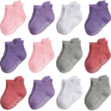 Aroveea Non Slip Grip Ankle Baby Socks For Toddler Boys And Girls Kids Socks 12 Pack,Infant Cute Cotton Baby Socks
