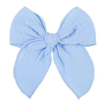 5.5 Inch Sky Blue Fable Hair Bow: Handmade Linen Cotton Hair Clip For Girls - 1 Pcs