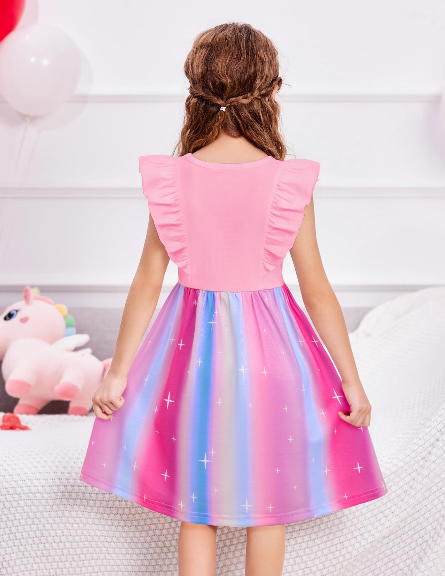 Arshiner Toddler Dress Little Girls Sleeveless Bow Tie Cute Pink Rainbow Valentine Birthday Party Sundress Size 5