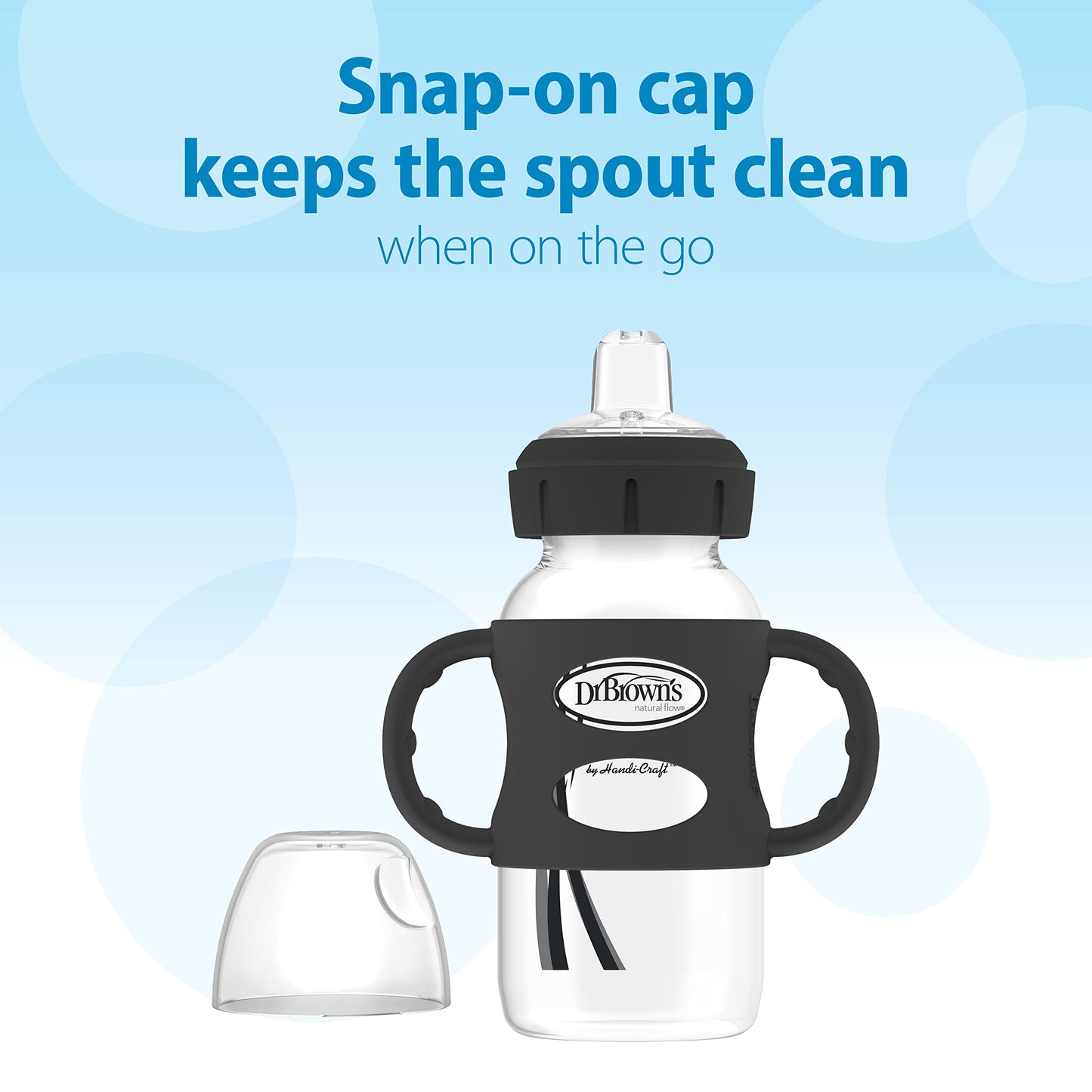 Dr. Browns Milestones Wide-Neck Sippy Spout Bottle with 100% Silicone Handles, Easy-Grip Handles with Soft Sippy Spout, 9oz/270