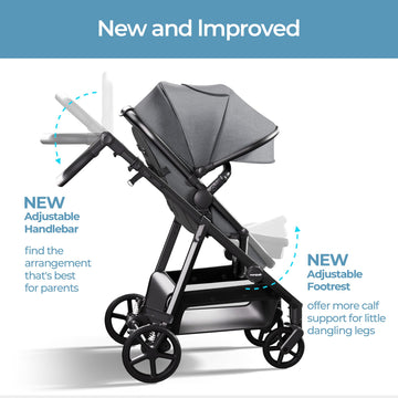 Mompush Baby Stroller, Convertible 2-In-1 With Bassinet Option, Infant Car Seat Compatible, Includes Adapter - Sturdy Full-Size