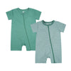 Teach Leanbh Baby Boys Or Girls 2 Pack Pajamas Cotton Short Sleeve Zipper Romper Jumpsuits Sleep And Play 3-24 Months (Green, 6-
