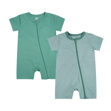 Teach Leanbh Baby Boys Or Girls 2 Pack Pajamas Cotton Short Sleeve Zipper Romper Jumpsuits Sleep And Play 3-24 Months (Green, 6-