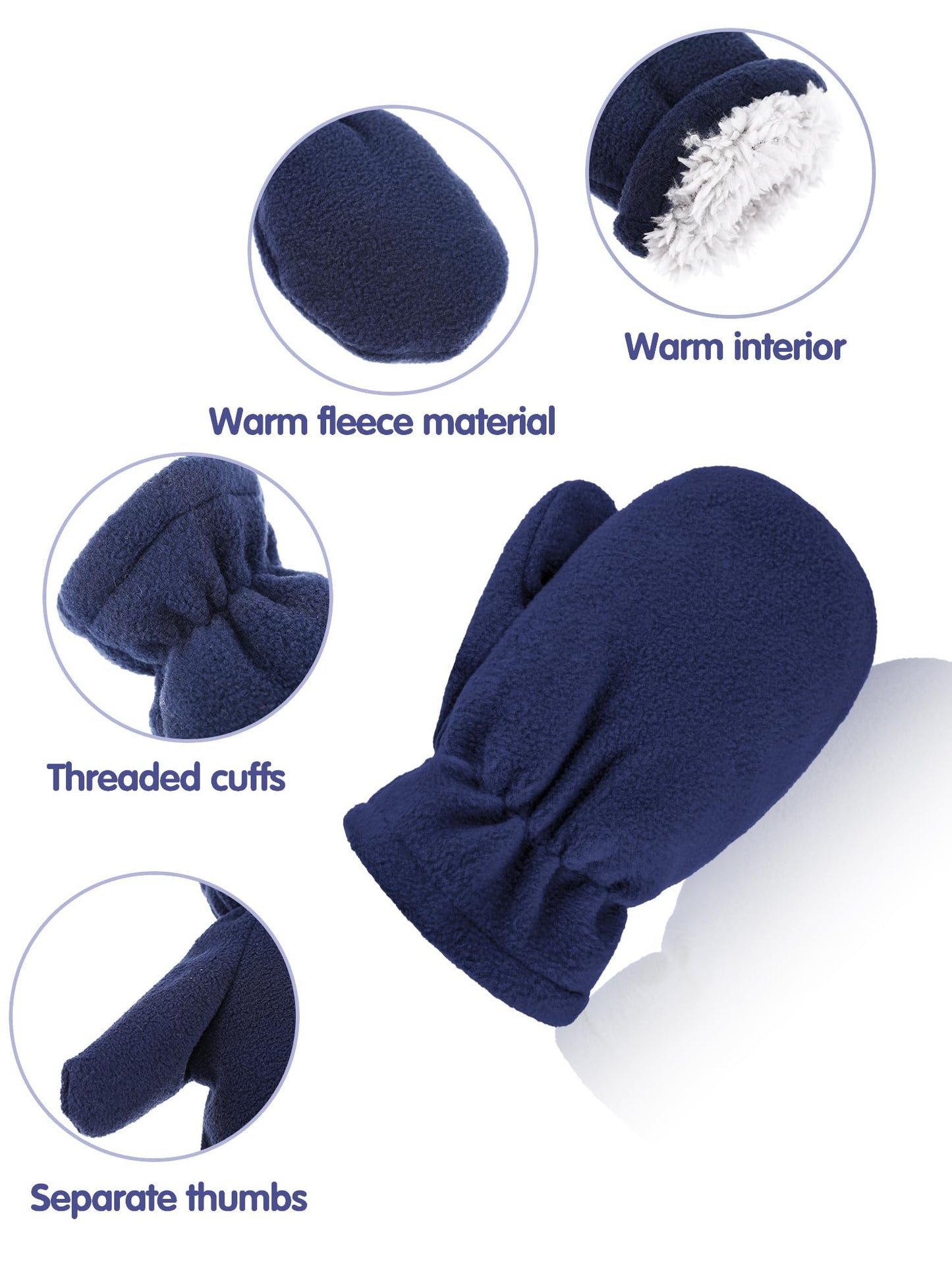 3 Pairs Baby And Toddler Winter Mittens Newborn Infant Fleece Warm Mittens Snow Gloves For Baby Boy And Girl (Black, Grey, Navy