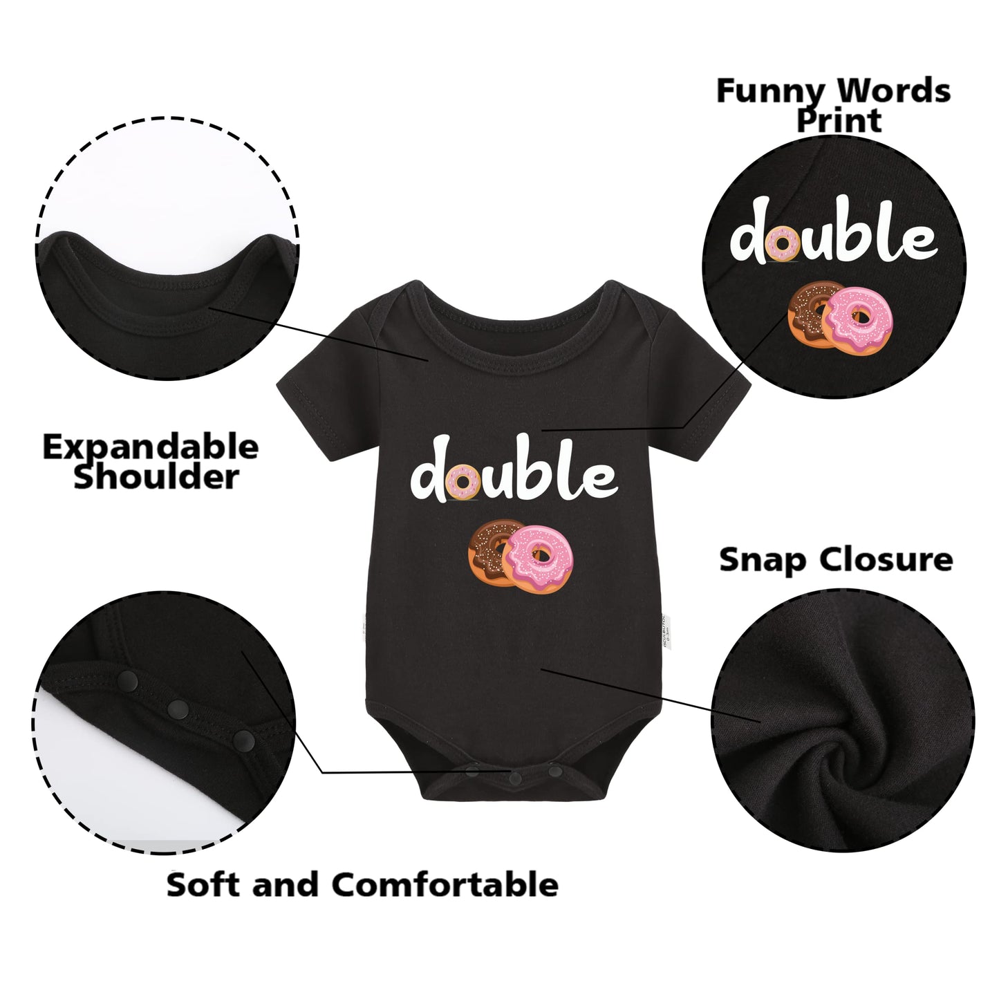 Ysculbutol Baby Twins Bodysuits Funny Double Trouble Cute Romper Twin Jumpsuits Hat Set(Sweet Blacksm)