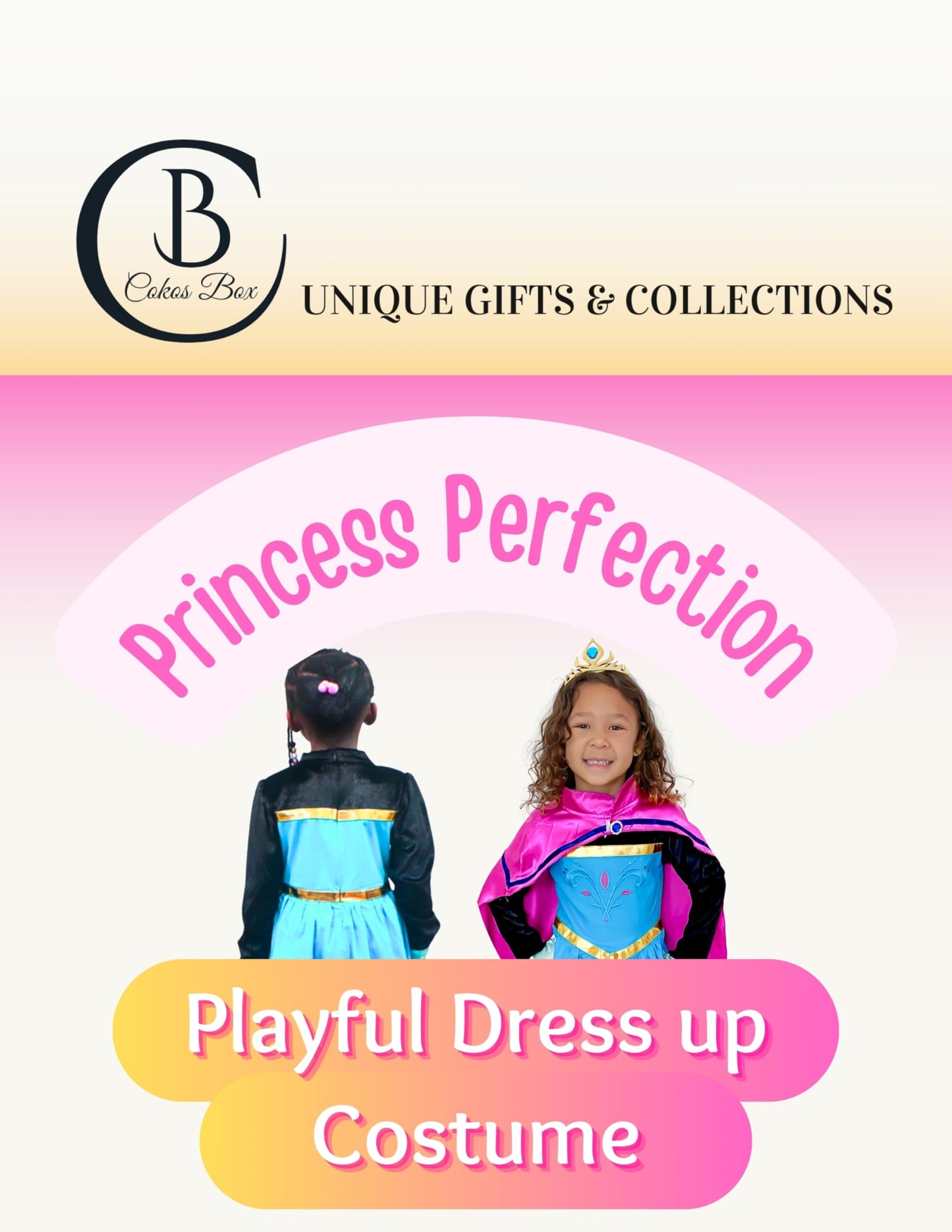 Cokos Box Girls Coronation Dress Costume Cape Gloves Tiara Crown Accessories Kids Set (4T, Blue)