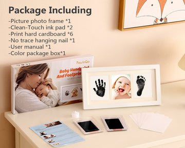 Pewingo Baby Hand And Footprint Kit,Inkless Baby Handprint Kit With 2 Safe Clean-Touch Ink Pads And A Wooden Baby Picture Frame