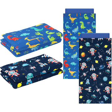CroBlissful 2 Pcs Dinosaurs Nap Mat Cover for Boys Girls Sewn in Flap Design Blue Sleeping Kids Astronauts Nap Covers Soft Micro
