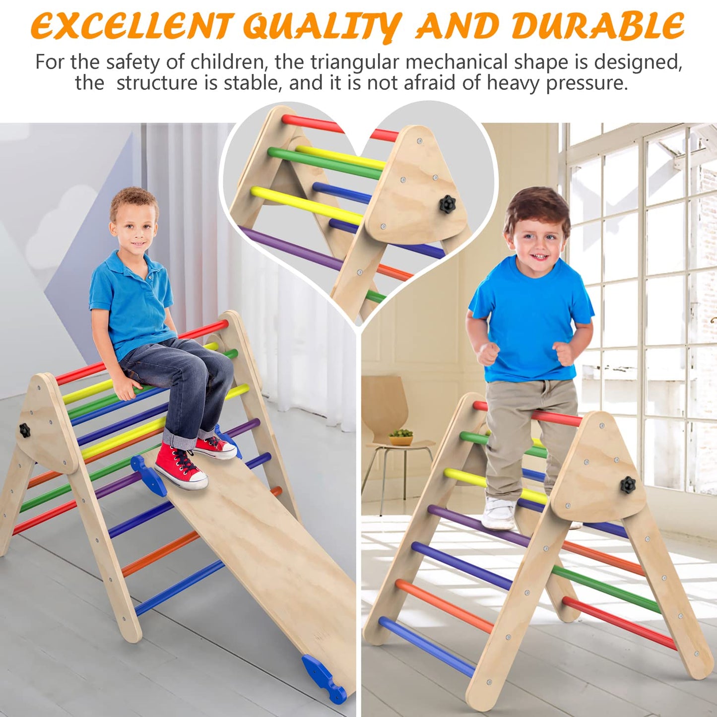 Triangle Climbing Toys, Foldable Climbing Triangle Ladder Toys With Ramp For Sliding Or Climbing, Set Of 3 Wooden Safety Sturdy