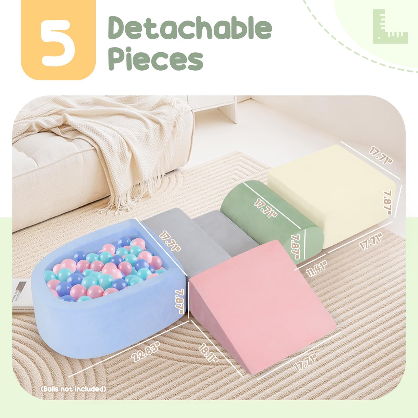 Whiffee Foam Climbing Blocks For Toddler, Toddler Climbing Toys Indoor, Toddler Foam Climbing Blocks With Ball Pit For Baby, Tod